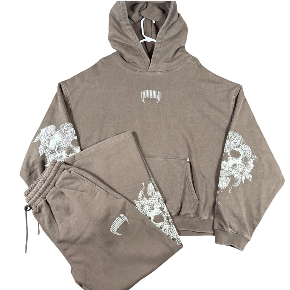 YoungLA Dawn Collection Brown XXL Hoodie + Large Sweats Set 30x30 Skull Goth Gym